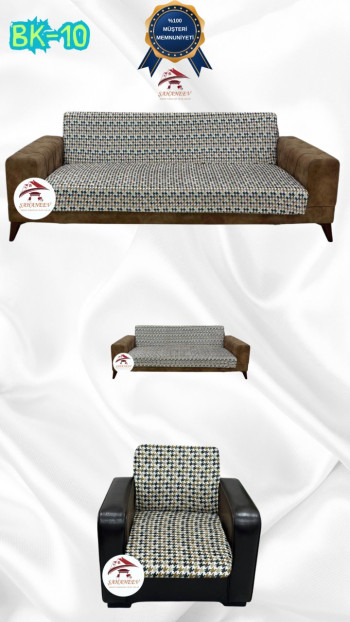 Desenli Baskılı Kadife Kolsuz Koltuk Kılıfı - Elastik Esnek Koltuk Takımı Koruyucu Set Model BK-10 Renk 3+2+1 (3 Parça Set)