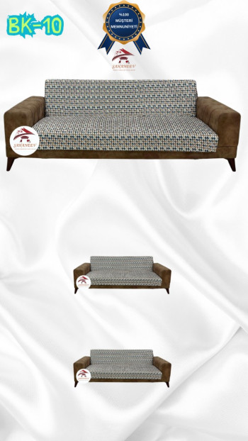 Desenli Baskılı Kadife Kolsuz Koltuk Kılıfı - Elastik Esnek Koltuk Takımı Koruyucu Set Model BK-10 Renk 3+2+2 (3 Parça Set)