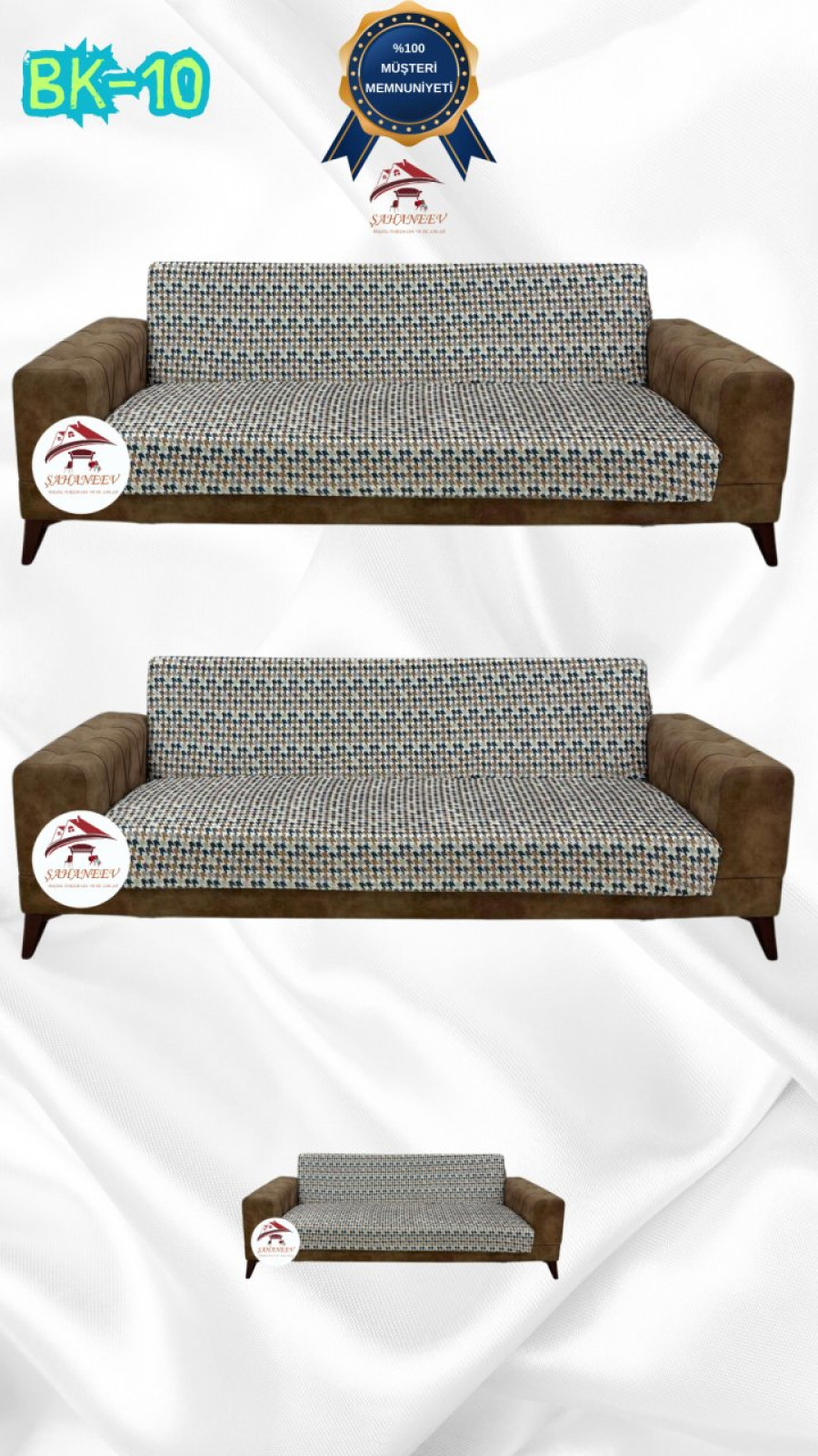 Desenli Baskılı Kadife Kolsuz Koltuk Kılıfı - Elastik Esnek Koltuk Takımı Koruyucu Set Model BK-10 Renk 3+3+2 (3 Parça Set)