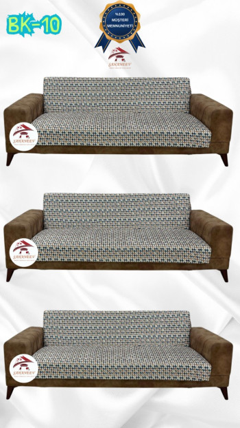 Desenli Baskılı Kadife Kolsuz Koltuk Kılıfı - Elastik Esnek Koltuk Takımı Koruyucu Set Model BK-10 Renk 3+3+3 (3 Parça Set)