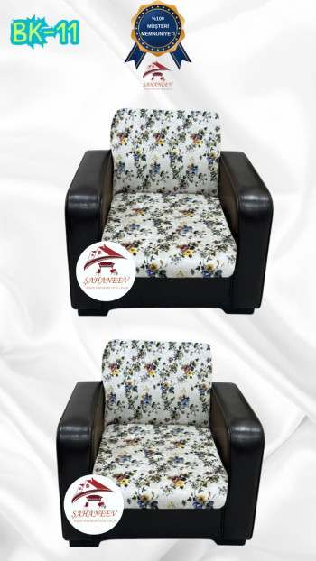 Patterned Printed Velvet Armless Sofa Cover - Elastic Flexible Sofa Set Protector Set Model BK-11 Color 1+1 (2 Piece Set)