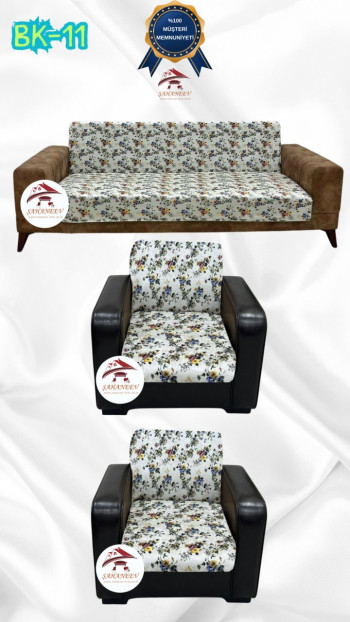 Patterned Printed Velvet Armless Sofa Cover - Elastic Flexible Sofa Set Protector Set Model BK-11 Color 3+1+1 (3 Piece Set)