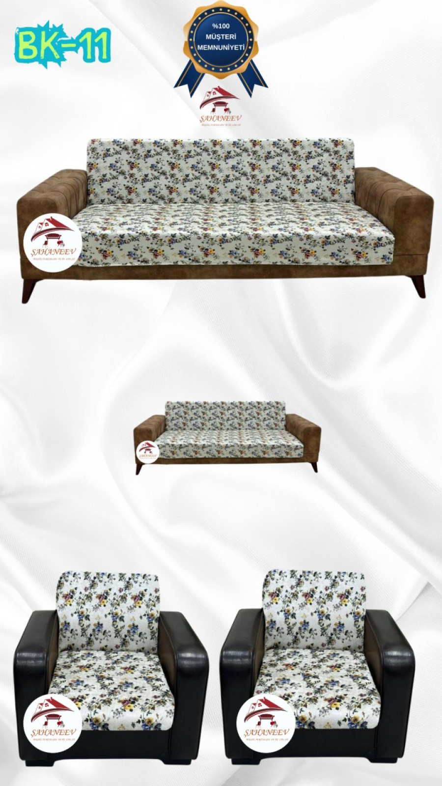 Desenli Baskılı Kadife Kolsuz Koltuk Kılıfı - Elastik Esnek Koltuk Takımı Koruyucu Set Model BK-11 Renk 3+2+1+1 (4 Parça Set) Özel Ölçü