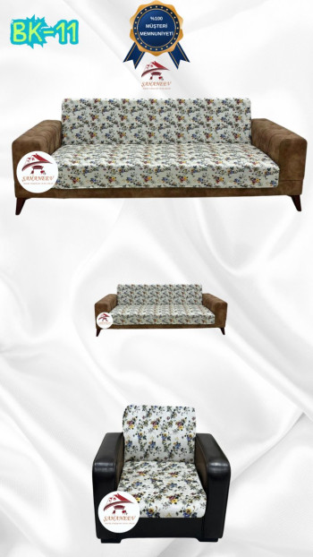 Desenli Baskılı Kadife Kolsuz Koltuk Kılıfı - Elastik Esnek Koltuk Takımı Koruyucu Set Model BK-11 Renk 3+2+1 (3 Parça Set)