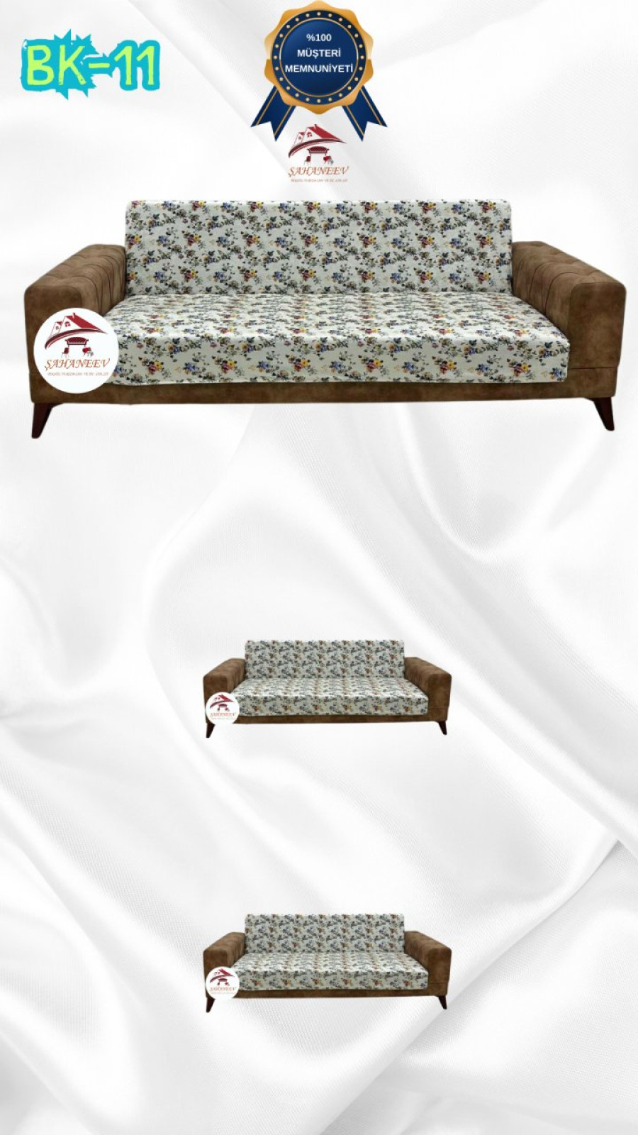 Desenli Baskılı Kadife Kolsuz Koltuk Kılıfı - Elastik Esnek Koltuk Takımı Koruyucu Set Model BK-11 Renk 3+2+2 (3 Parça Set)