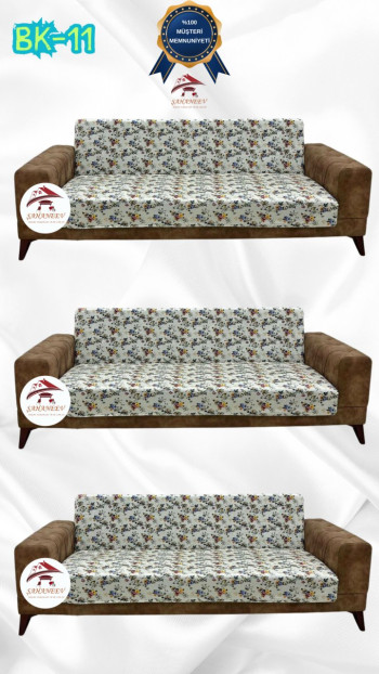 Desenli Baskılı Kadife Kolsuz Koltuk Kılıfı - Elastik Esnek Koltuk Takımı Koruyucu Set Model BK-11 Renk 3+3+3 (3 Parça Set)