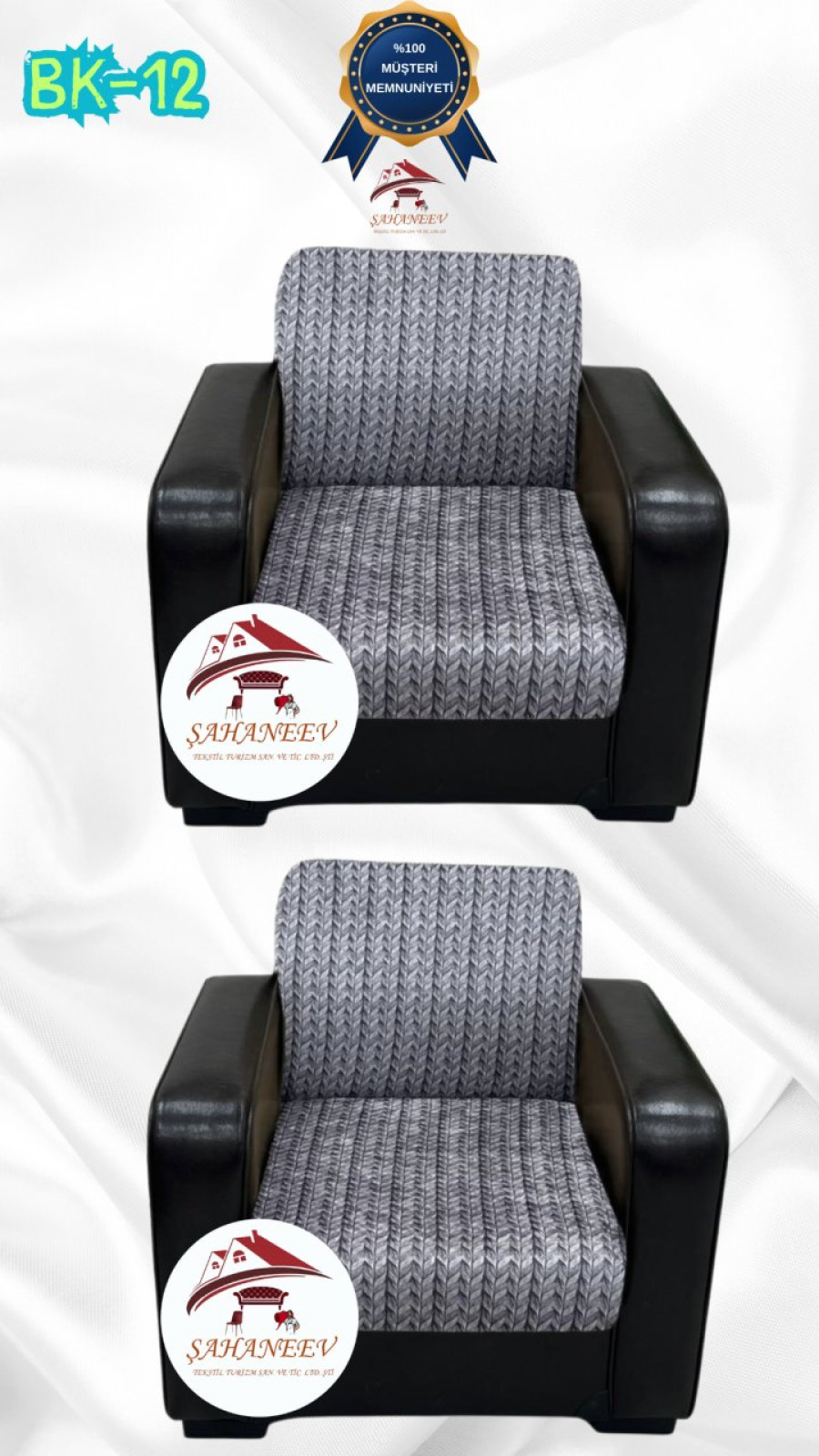 Patterned Printed Velvet Armless Sofa Cover - Elastic Flexible Sofa Set Protector Set Model BK-12 Color 1+1 (2 Piece Set) Custom Size