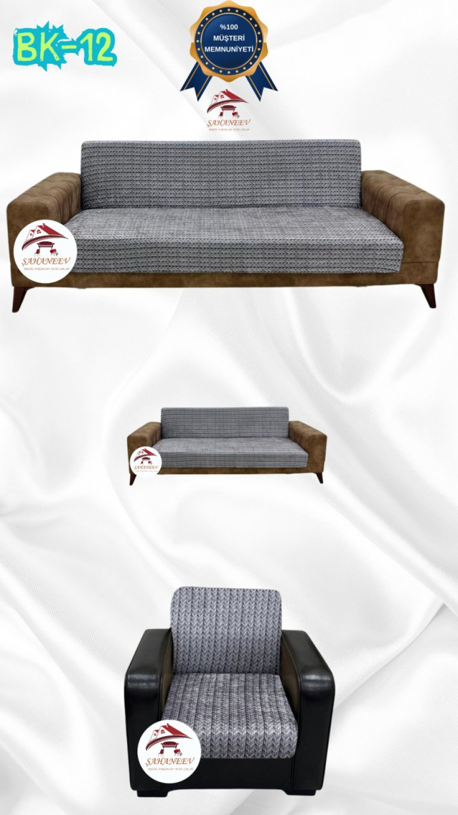 Desenli Baskılı Kadife Kolsuz Koltuk Kılıfı - Elastik Esnek Koltuk Takımı Koruyucu Set Model BK-12 Renk 3+2+1 (3 Parça Set) Özel Ölçü