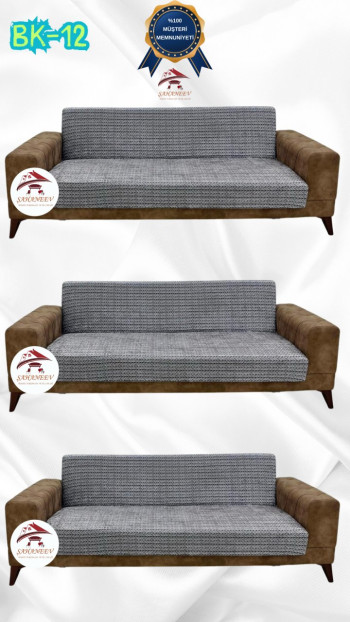 Desenli Baskılı Kadife Kolsuz Koltuk Kılıfı - Elastik Esnek Koltuk Takımı Koruyucu Set Model BK-12 Renk 3+3+3 (3 Parça Set)