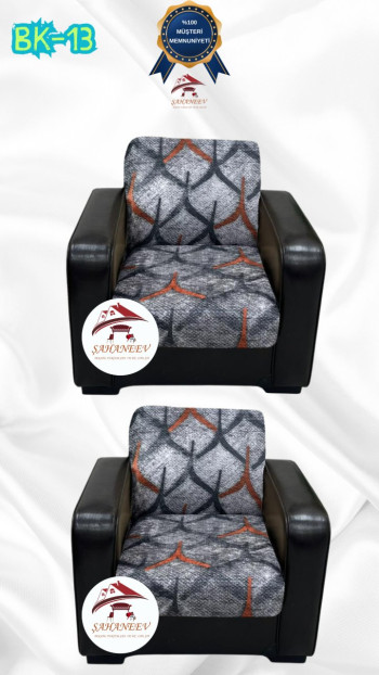 Patterned Printed Velvet Armless Sofa Cover - Elastic Flexible Sofa Set Protector Set Model BK-13 Color 1+1 (2 Piece Set)