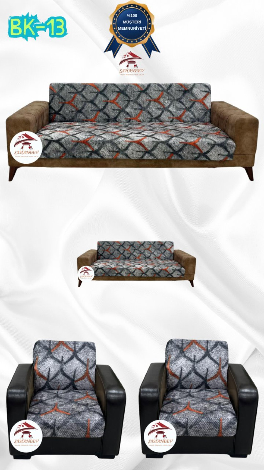 Desenli Baskılı Kadife Kolsuz Koltuk Kılıfı - Elastik Esnek Koltuk Takımı Koruyucu Set Model BK-13 Renk 3+2+1+1 (4 Parça Set) Özel Ölçü