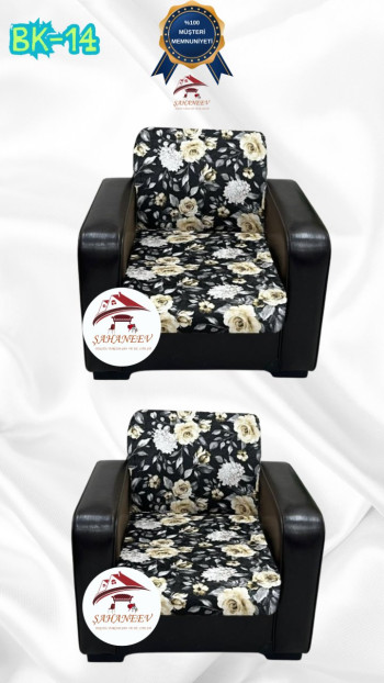 Patterned Printed Velvet Armless Sofa Cover - Elastic Flexible Sofa Set Protector Set Model BK-14 Color 1+1 (2 Piece Set)