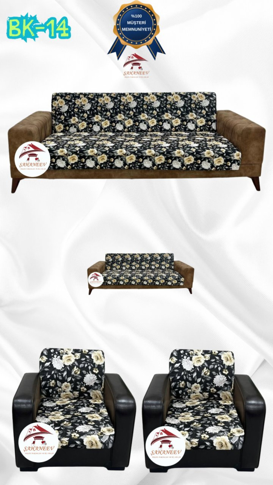 Desenli Baskılı Kadife Kolsuz Koltuk Kılıfı - Elastik Esnek Koltuk Takımı Koruyucu Set Model BK-14 Renk 3+2+1+1 (4 Parça Set) Özel Ölçü