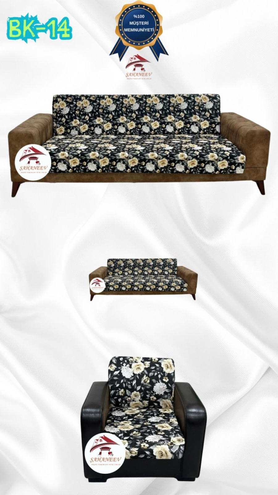 Desenli Baskılı Kadife Kolsuz Koltuk Kılıfı - Elastik Esnek Koltuk Takımı Koruyucu Set Model BK-14 Renk 3+2+1 (3 Parça Set) Özel Ölçü