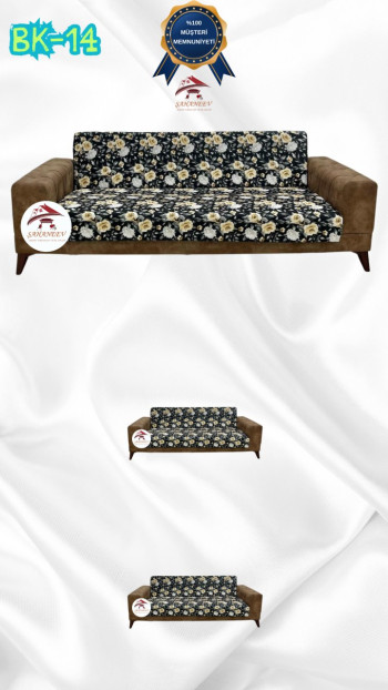 Desenli Baskılı Kadife Kolsuz Koltuk Kılıfı - Elastik Esnek Koltuk Takımı Koruyucu Set Model BK-14 Renk 3+2+2 (3 Parça Set)