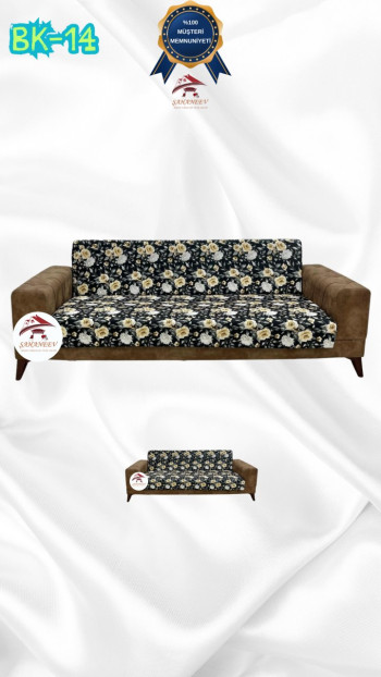 Patterned Printed Velvet Armless Sofa Cover - Elastic Flexible Sofa Set Protector Set Model BK-14 Color 3+2 (2 Piece Set)