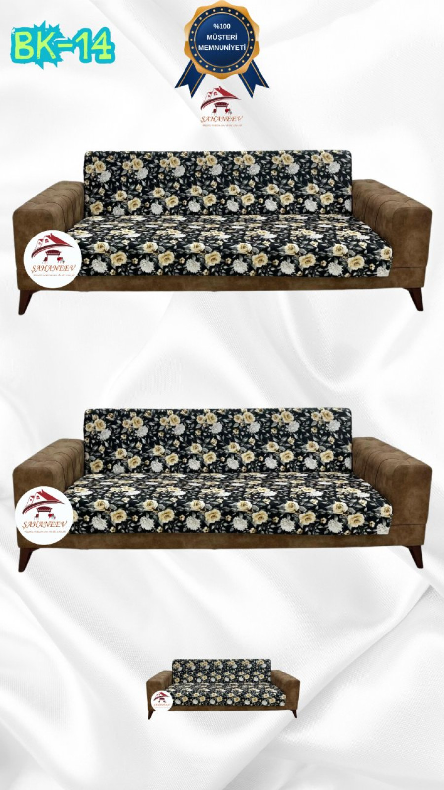 Patterned Printed Velvet Armless Sofa Cover - Elastic Flexible Sofa Set Protector Set Model BK-14 Color 3+3+2 (3 Piece Set)