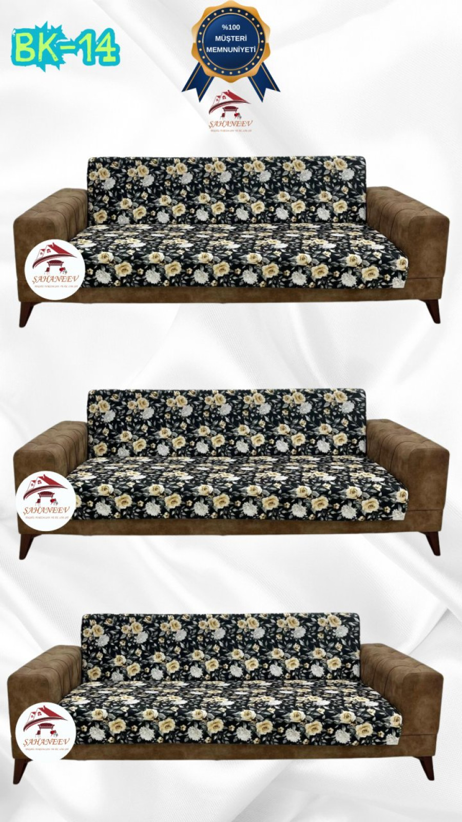 Desenli Baskılı Kadife Kolsuz Koltuk Kılıfı - Elastik Esnek Koltuk Takımı Koruyucu Set Model BK-14 Renk 3+3+3 (3 Parça Set)