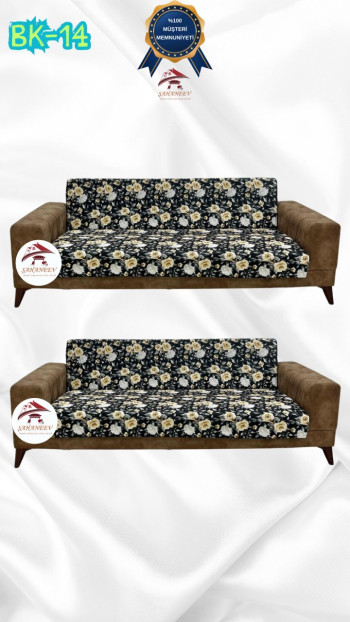 Desenli Baskılı Kadife Kolsuz Koltuk Kılıfı - Elastik Esnek Koltuk Takımı Koruyucu Set Model BK-14 Renk 3+3 (2 Parça Set)