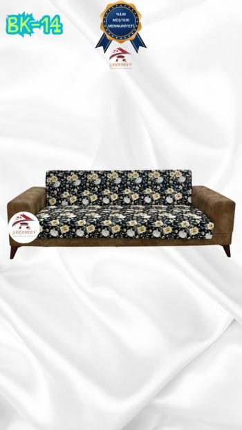 Patterned Printed Velvet Armless Sofa Cover - Elastic Flexible Sofa Set Protector Set Model BK-14 Color 3-Seater Set (1 Piece)