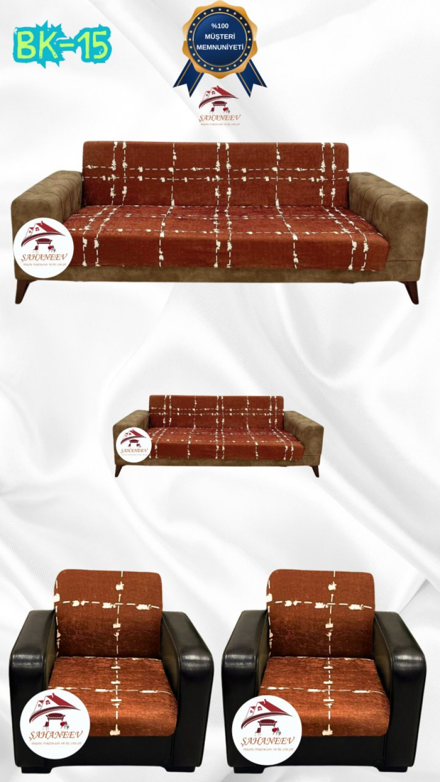 Desenli Baskılı Kadife Kolsuz Koltuk Kılıfı - Elastik Esnek Koltuk Takımı Koruyucu Set Model BK-15 Renk 3+2+1+1 (4 Parça Set)