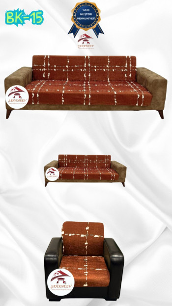 Patterned Printed Velvet Armless Sofa Cover - Elastic Flexible Sofa Set Protector Set Model BK-15 Color 3+2+1 (3 Piece Set)