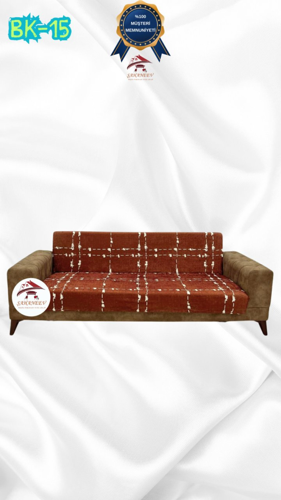 Patterned Printed Velvet Armless Sofa Cover - Elastic Flexible Sofa Set Protector Set Model BK-15 Color 3-Seater Set (1 Piece)