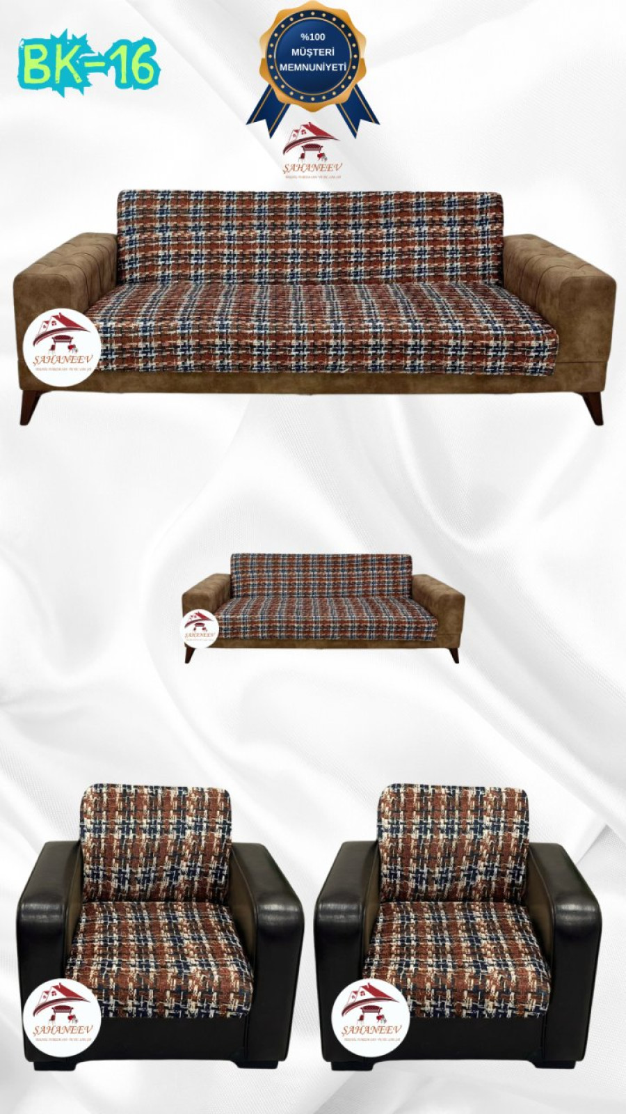 Desenli Baskılı Kadife Kolsuz Koltuk Kılıfı - Elastik Esnek Koltuk Takımı Koruyucu Set Model BK-16 Renk 3+2+1+1 (4 Parça Set) Özel Ölçü