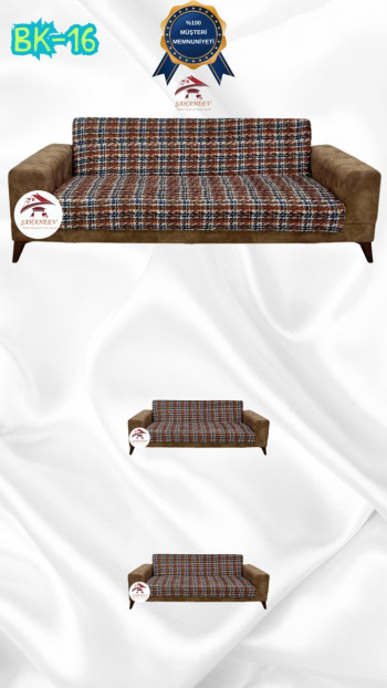 Patterned Printed Velvet Armless Sofa Cover - Elastic Flexible Sofa Set Protector Set Model BK-16 Color 3+2+2 (3 Piece Set)