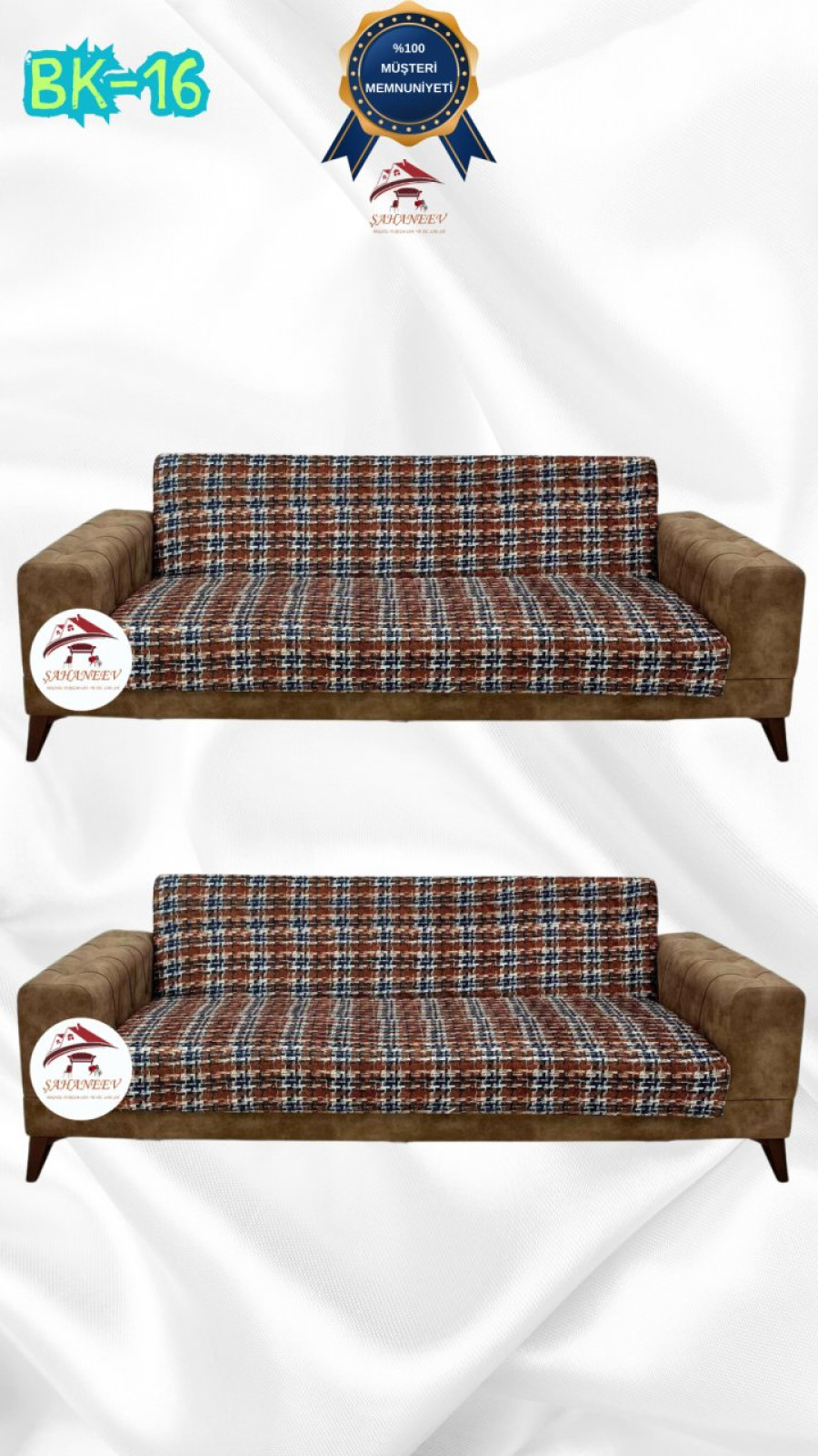 Desenli Baskılı Kadife Kolsuz Koltuk Kılıfı - Elastik Esnek Koltuk Takımı Koruyucu Set Model BK-16 Renk 3+3 (2 Parça Set) Özel Ölçü