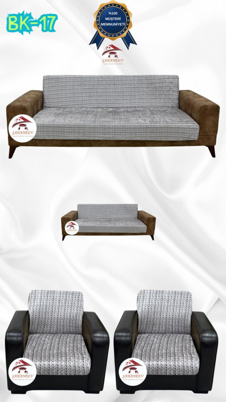 Desenli Baskılı Kadife Kolsuz Koltuk Kılıfı - Elastik Esnek Koltuk Takımı Koruyucu Set Model BK-17 Renk 3+2+1+1 (4 Parça Set) Özel Ölçü