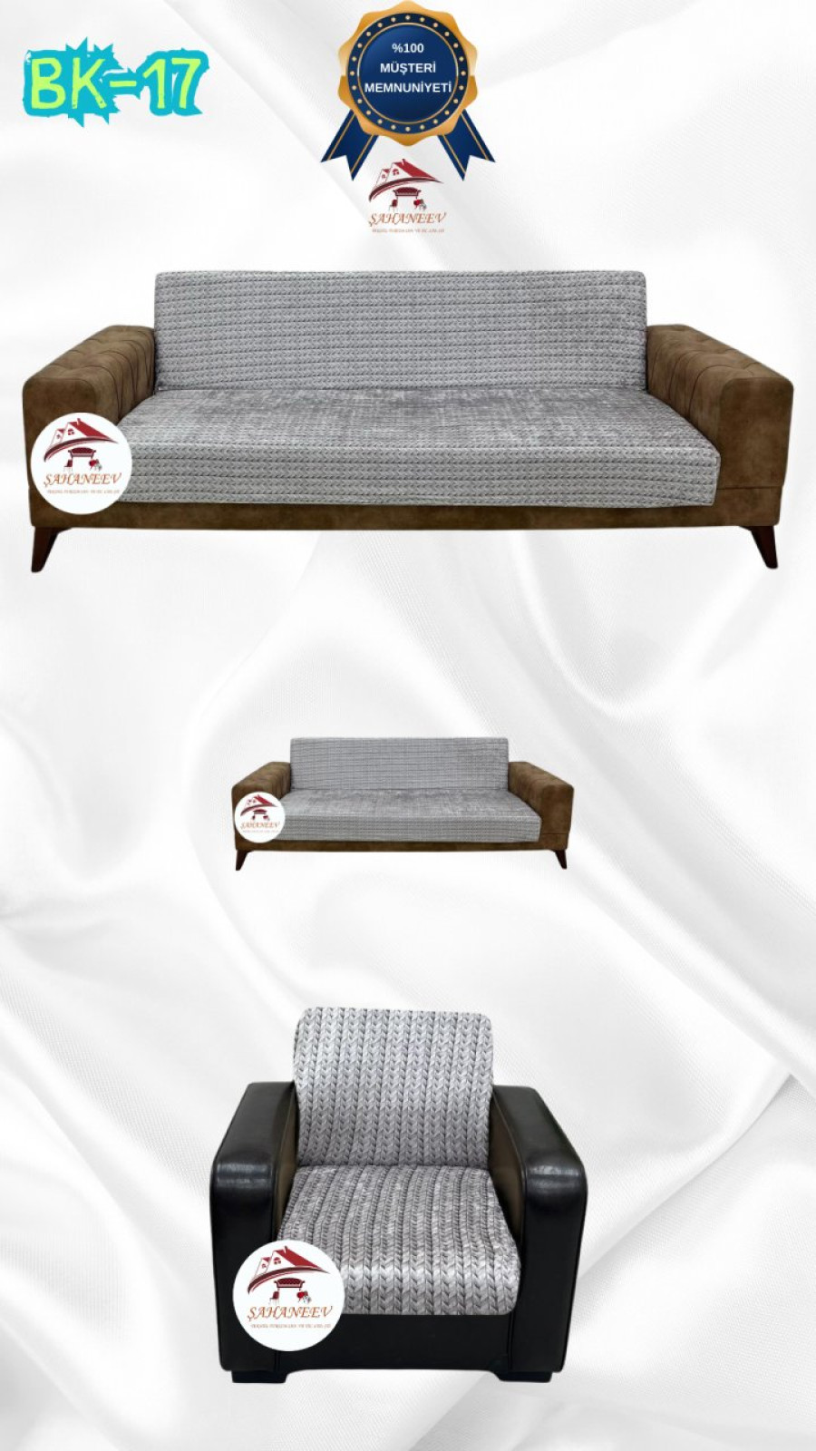 Desenli Baskılı Kadife Kolsuz Koltuk Kılıfı - Elastik Esnek Koltuk Takımı Koruyucu Set Model BK-17 Renk 3+2+1 (3 Parça Set) Özel Ölçü