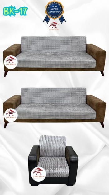 Patterned Printed Velvet Armless Sofa Cover - Elastic Flexible Sofa Set Protector Set Model BK-17 Color 3+3+1 (3 Piece Set)