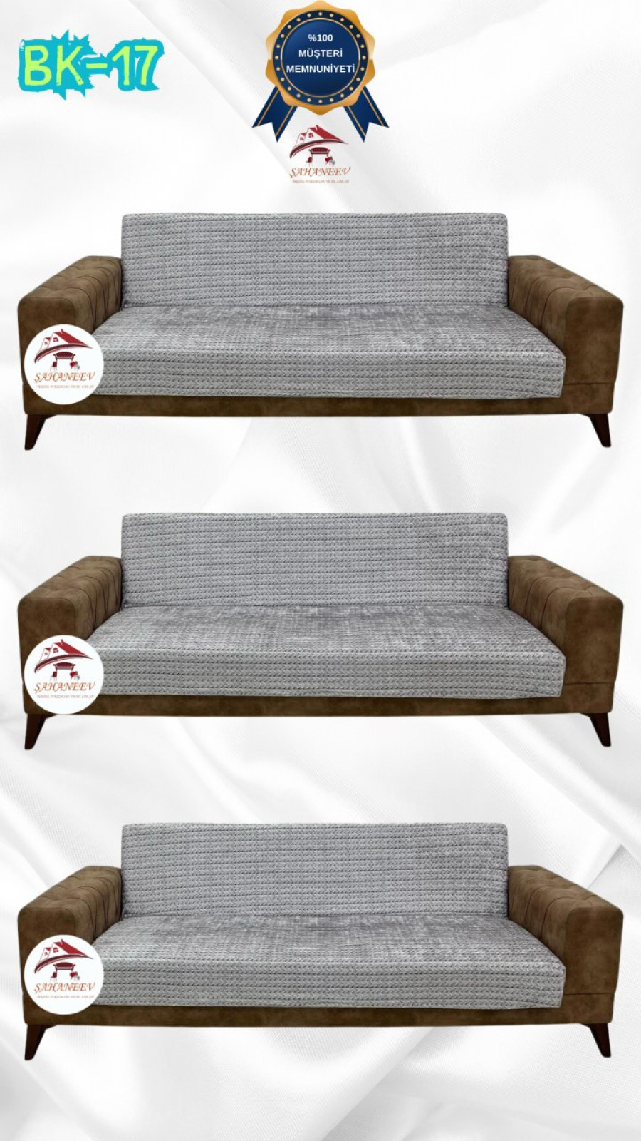 Desenli Baskılı Kadife Kolsuz Koltuk Kılıfı - Elastik Esnek Koltuk Takımı Koruyucu Set Model BK-17 Renk 3+3+3 (3 Parça Set)