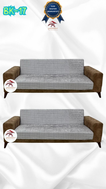 Patterned Printed Velvet Armless Sofa Cover - Elastic Flexible Sofa Set Protector Set Model BK-17 Color 3+3 (2 Piece Set)