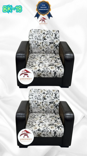 Patterned Printed Velvet Armless Sofa Cover - Elastic Flexible Sofa Set Protector Set Model BK-18 Color 1+1 (2 Piece Set)