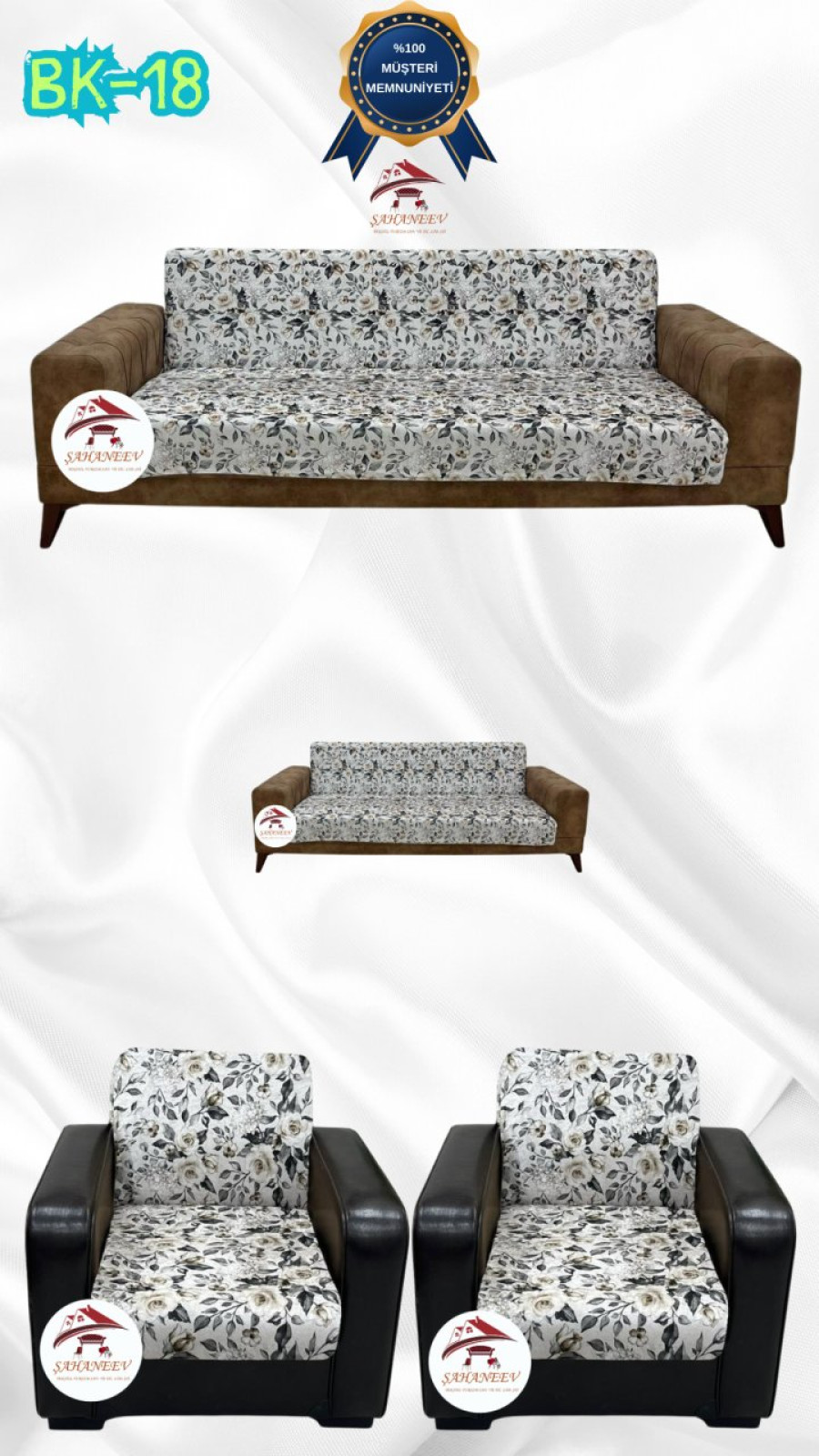 Desenli Baskılı Kadife Kolsuz Koltuk Kılıfı - Elastik Esnek Koltuk Takımı Koruyucu Set Model BK-18 Renk 3+2+1+1 (4 Parça Set)