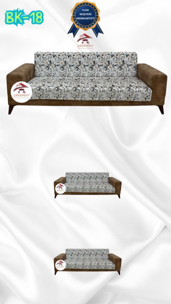 Patterned Printed Velvet Armless Sofa Cover - Elastic Flexible Sofa Set Protector Set Model BK-18 Color 3+2+2 (3 Piece Set)