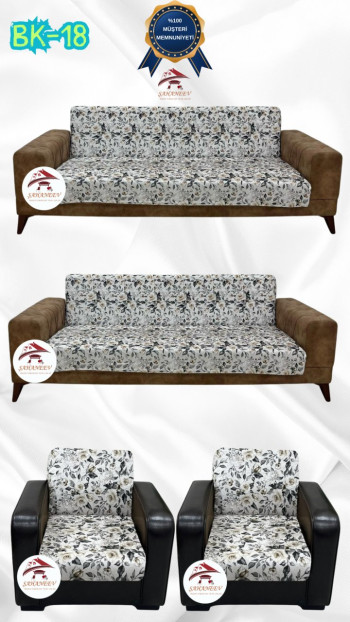 Patterned Printed Velvet Armless Sofa Cover - Elastic Flexible Sofa Set Protector Set Model BK-18 Color 3+3+1+1 (4 Piece Set)