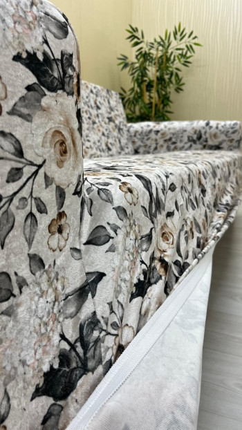 Patterned Printed Velvet Armless Sofa Cover - Elastic Flexible Sofa Set Protector Set Model BK-18 Color 3+3+1+1 (4 Piece Set)