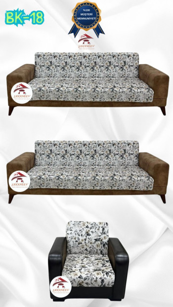 Patterned Printed Velvet Armless Sofa Cover - Elastic Flexible Sofa Set Protector Set Model BK-18 Color 3+3+1 (3 Piece Set) Custom Size