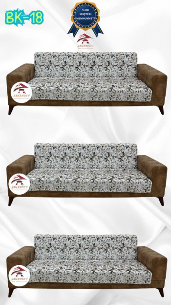 Patterned Printed Velvet Armless Sofa Cover - Elastic Flexible Sofa Set Protector Set Model BK-18 Color 3+3+3 (3 Piece Set)