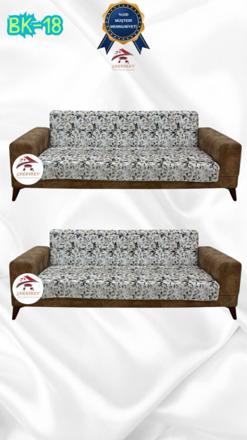 Patterned Printed Velvet Armless Sofa Cover - Elastic Flexible Sofa Set Protector Set Model BK-18 Color 3+3 (2 Piece Set)