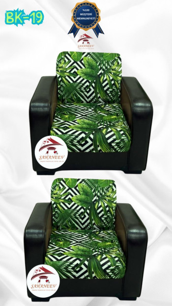 Patterned Printed Velvet Armless Sofa Cover - Elastic Flexible Sofa Set Protector Set Model BK-19 Color 1+1 (2 Piece Set)