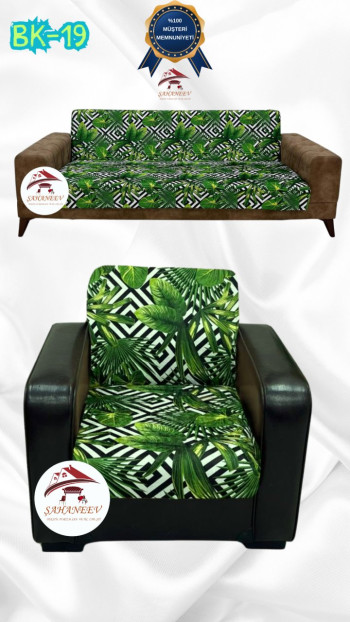 Patterned Printed Velvet Armless Sofa Cover - Elastic Flexible Sofa Set Protector Set Model BK-19 Color 3+1 (2 Piece Set)