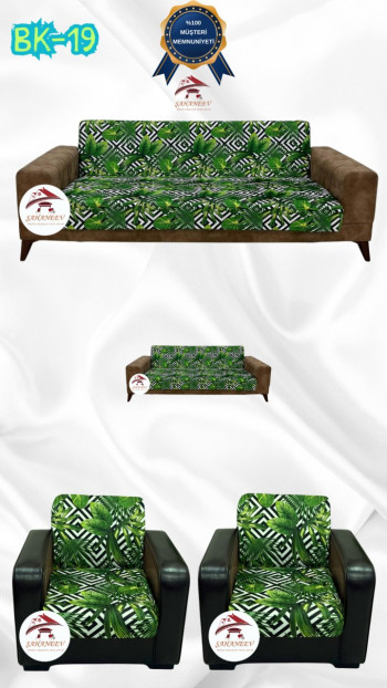 Patterned Printed Velvet Armless Sofa Cover - Elastic Flexible Sofa Set Protector Set Model BK-19 Color 3+2+1+1 (4 Piece Set) Custom Size
