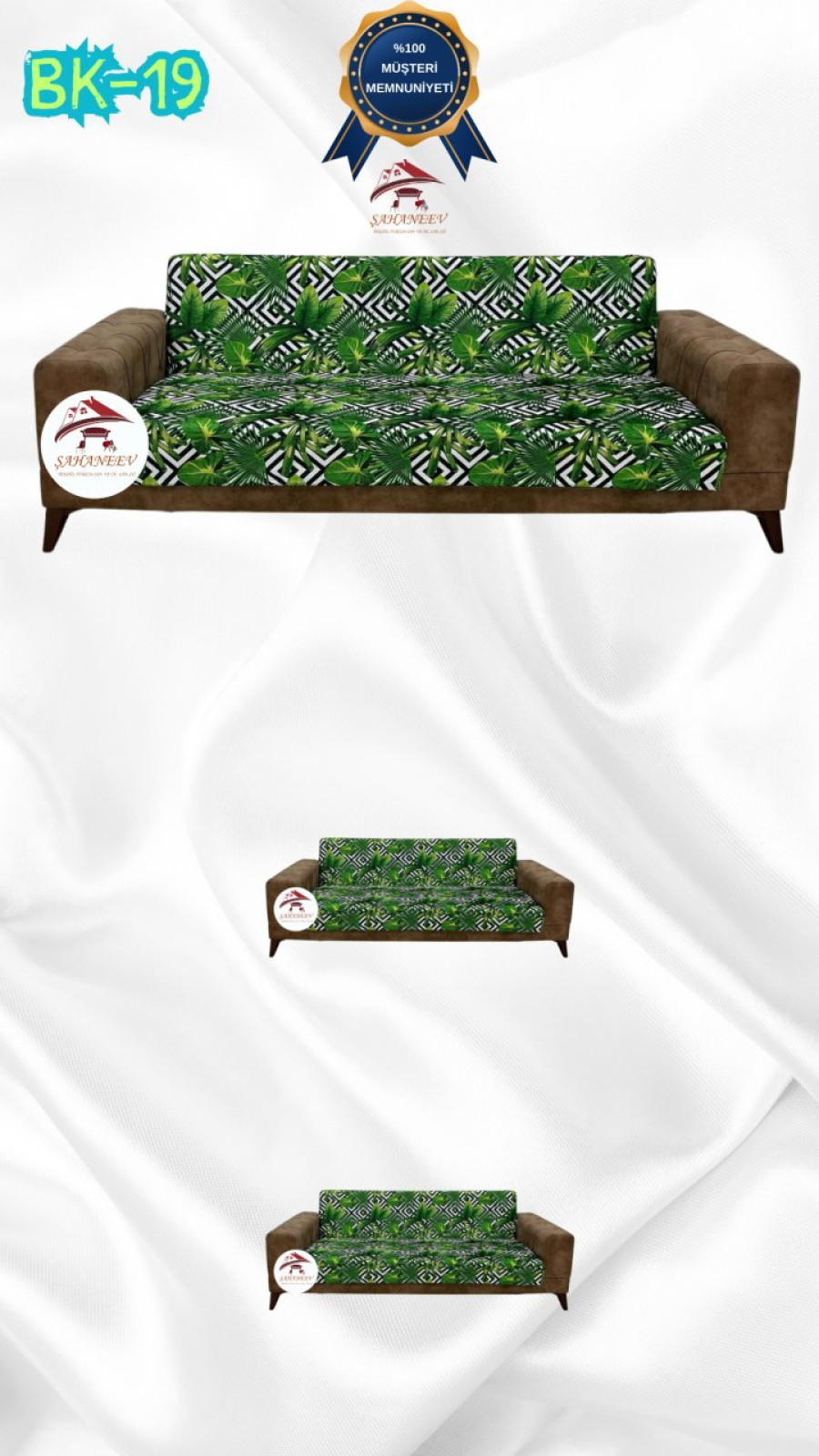 Desenli Baskılı Kadife Kolsuz Koltuk Kılıfı - Elastik Esnek Koltuk Takımı Koruyucu Set Model BK-19 Renk 3+2+2 (3 Parça Set)