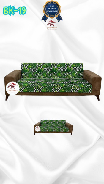 Patterned Printed Velvet Armless Sofa Cover - Elastic Flexible Sofa Set Protector Set Model BK-19 Color 3+2 (2 Piece Set)