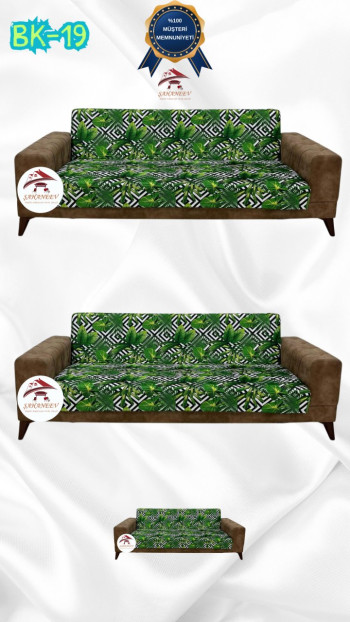 Desenli Baskılı Kadife Kolsuz Koltuk Kılıfı - Elastik Esnek Koltuk Takımı Koruyucu Set Model BK-19 Renk 3+3+2 (3 Parça Set)