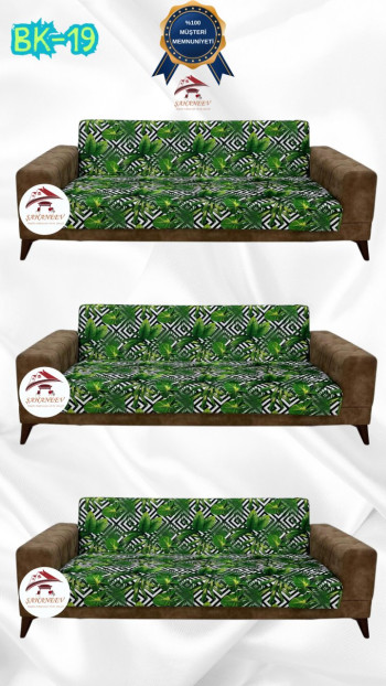 Patterned Printed Velvet Armless Sofa Cover - Elastic Flexible Sofa Set Protector Set Model BK-19 Color 3+3+3 (3 Piece Set)